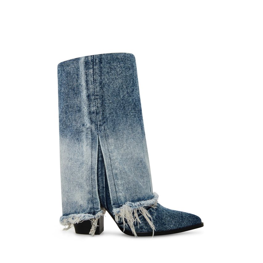 Blue Steve Madden Livvy Denim Fabric Women\'s High Boots | PH 3420YIK